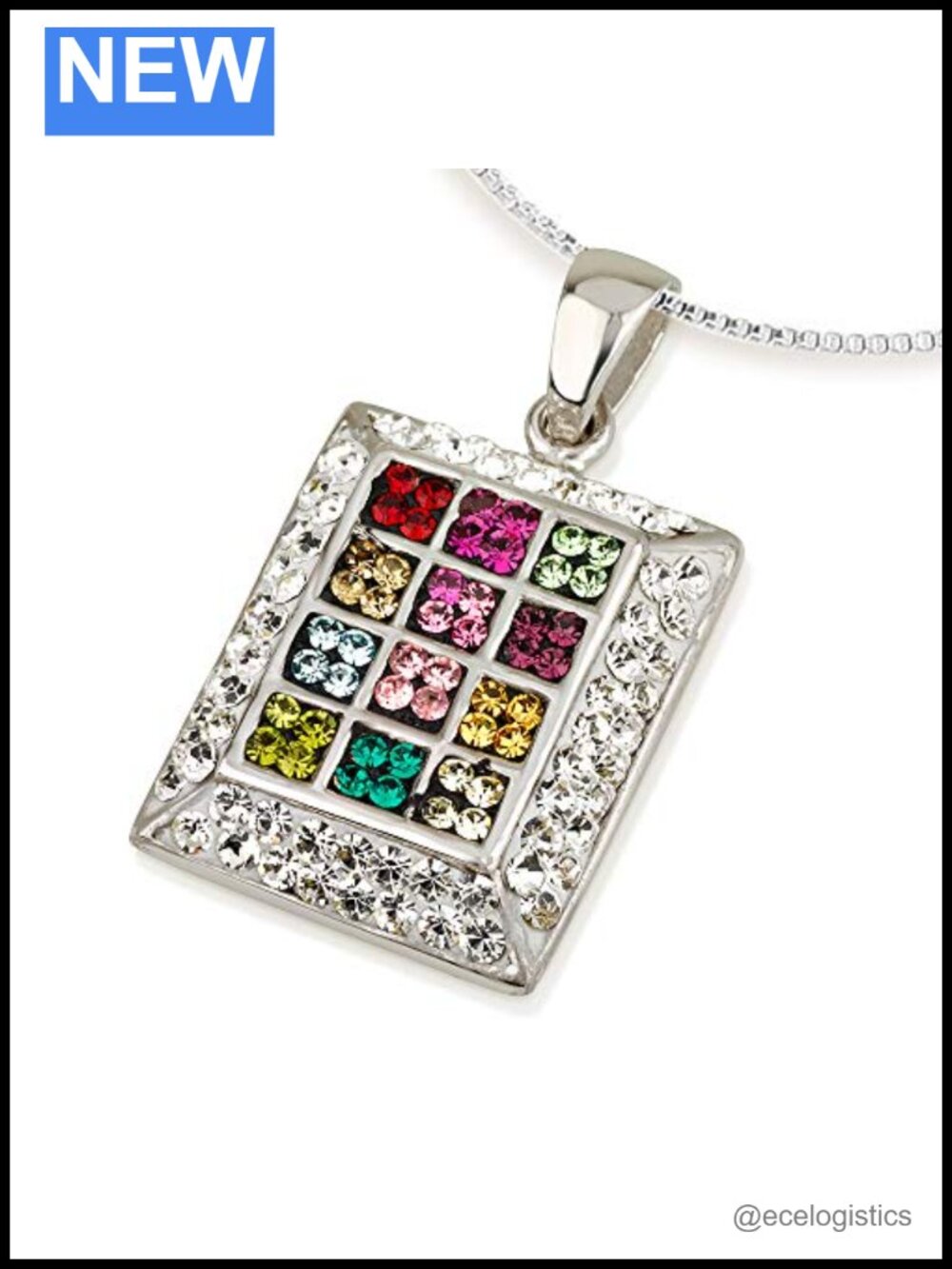 Sterling Silver Twelve Tribes Pendant Necklace Crystal Stones